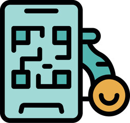 Qr code being scanned by a mobile phone with a happy emoji, indicating successful scan and customer satisfaction