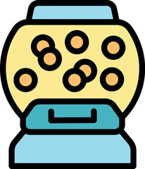 Round bubble gum vending machine dispensing colorful gumballs