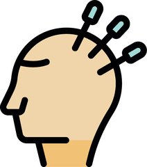 Needles stimulating specific points on head promoting healing and pain relief through acupuncture therapy