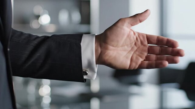 Close up of a persons outstretched hand offering a handshake business concept cooperation collaboration