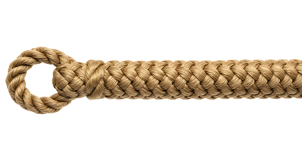Thick braided rope with a secure loop detail, perfect for nautical, adventure, or industrial themes.