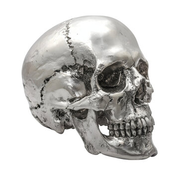 Silver Skull Sculpture isolated PNG with Transparent Background