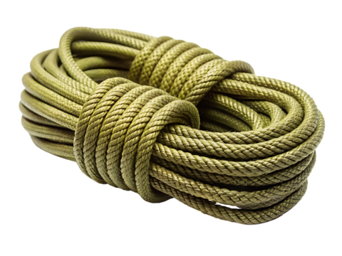 A Single Strand of Olive Green Paracord, Coiled and Ready for Adventure   isolated on white background ,PNG. AI Generated