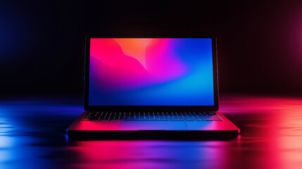 Modern Laptop Displaying Abstract Colorful Screen With Neon Lighting for Technology Use