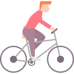Man in Pink Shirt and Purple Pants Riding a Bicycle with Gray Frame and Purple Wheels on Transparent Background