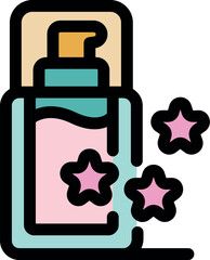 Pink perfume bottle with dispenser and stars, ideal for representing beauty products