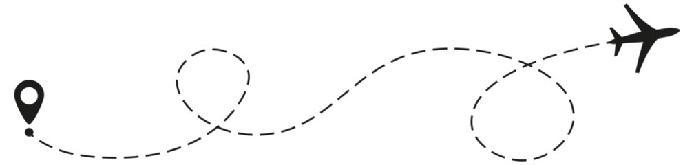 Aircraft tracking line path. Dotted airplane route vector for travel infographic PNG © Southsticks