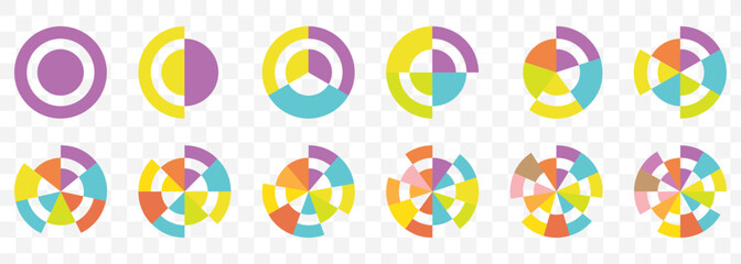 Modern Pie and Donut Chart Set – Flat Infographic Vector Elements Pie charts diagrams. Pie chart set. Circle section graph. Different color circles isolated. Infographic element round shape. EPS 10.