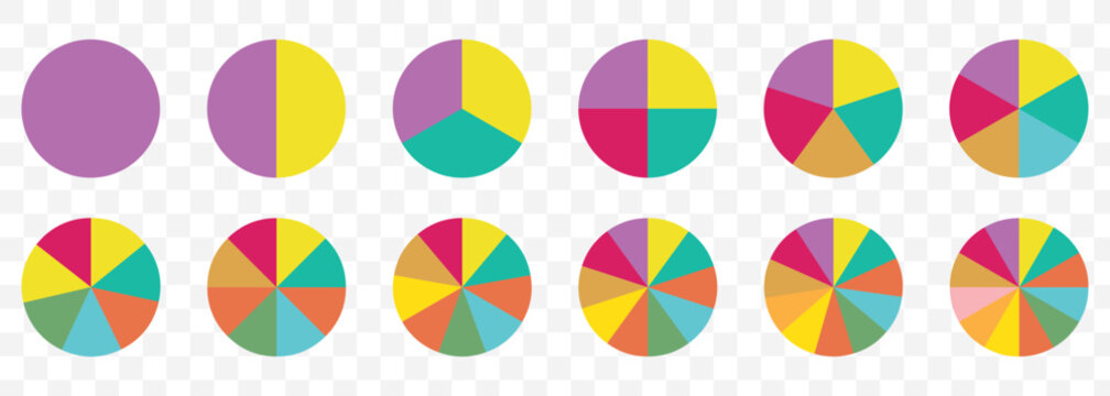 Pie charts diagrams. Donut and pie chart infographic elements set. Colorful diagram collection with. Circle icons for infographic On Transparent Background. EPS 10.