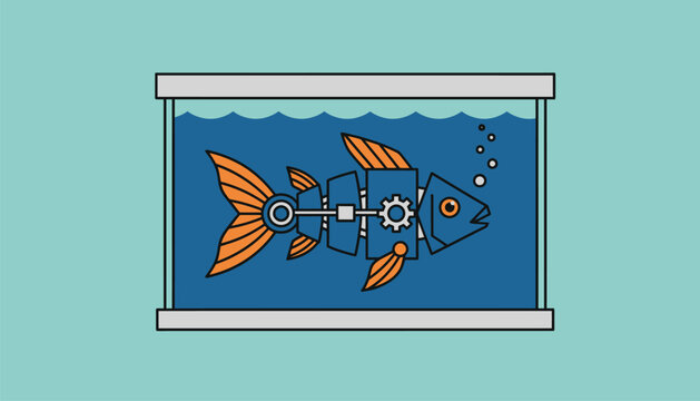 A robotic fish swimming in an aquarium illustrating innovations in animatronics and engineering.