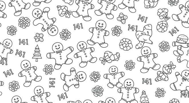 Whimsical gingerbread man and snowflake pattern for holiday crafting and design