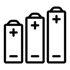Three batteries line icon, tech concept. Vector graphics. Battery sign on white background, style icon mobile or web design.