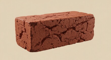 A single, heavily cracked and weathered old red brick. A 3D render of a rustic construction material isolated on a neutral studio background.
