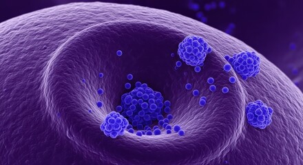 Cell Membrane Vesicles and Viral Particle Release Representation High Magnification View