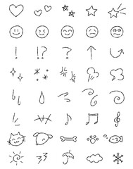 手書きのデコレーションセット、エフェクト、絵文字