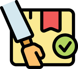 Courier delivering package marked with check mark, ensuring successful and verified delivery to recipient