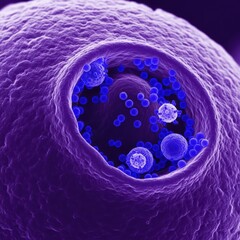 Virus Budding and Release Process Cryo-Scanning Electron Micrograph Conceptual Visualization