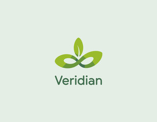 This image showcases a modern logo design featuring stylized green leaves and an infinity symbol, representing sustainability and harmony with nature in branding.