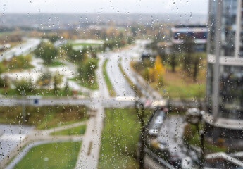 autumn landscape of the urban environment against the backdrop of autumn rain