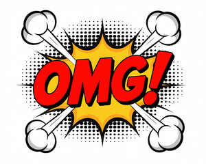 Explosive OMG pop art expression symbol with vibrant comic book style explosion and motion lines