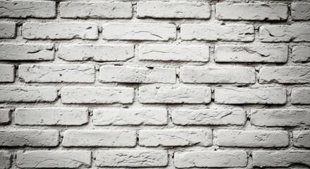 A rustic white painted brick wall with a rough, uneven texture and a dark vignette. Ideal as a background for loft-style, industrial, or grunge designs.