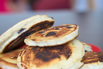 Fresh homemade pancakes with raisins breakfast