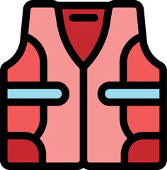 Red and pink life vest with reflective strips, designed for water safety and rescue operations