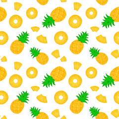 Pineapple seamless pattern. Flesh yellow fruits illustration for wrapping paper, textile prints, banners, backgrounds.