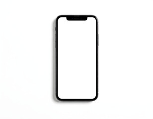 Black smartphone with a blank white screen displayed on a white background, centered and in portrait orientation.