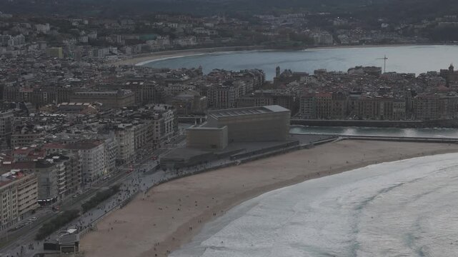 Aerial view of Donostia San Sebastian with Zurriola beach at the Basque Country.