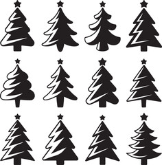 Fototapeta premium Elegant Set of Black Silhouette Holiday Fir Trees with Star for Holiday Celebration