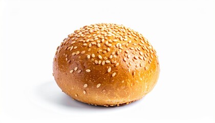 Sesame Seed Hamburger Bun on White Background