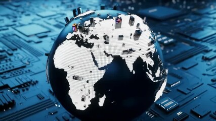 Abstract globe with digital structures on a circuit board, representing data, networks. Suitable for tech illustrations - Powered by Adobe