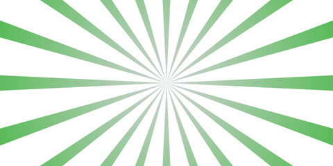 Green sunburst radial burst pattern with gradient effect on a white background, abstract graphic design element for backgrounds and banners