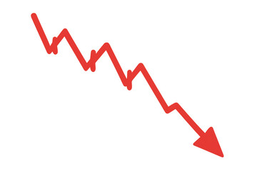 Red arrow icon showing financial market decline, business graph decrease, loss, economic recession, stock crash concept