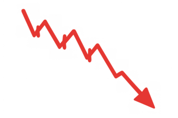 Red arrow icon showing financial market decline, business graph decrease, loss, economic recession, stock crash concept
