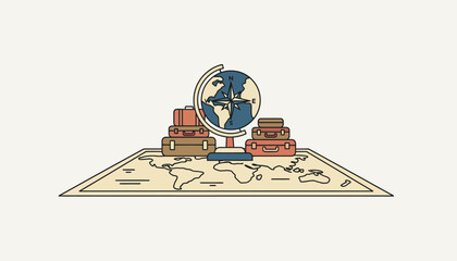 A vintage travel theme with globe centerpieces suitcase decor and maps as table runners evoking a sense of adventure for guests.