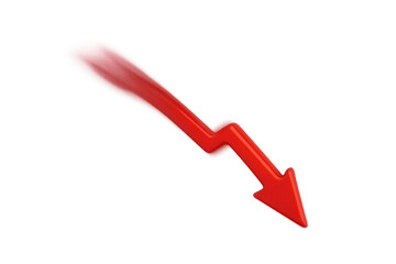 Red arrow moving downward showing financial decline, economy crisis, stock market fall, and business loss