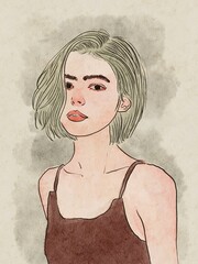 Portraiting of girl painting illustration watercolor