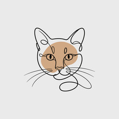 Obraz premium An elegantly simple line art representation of a cat's face, showcasing minimalist design and artistic expression in capturing the essence of feline beauty and grace.