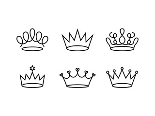 Showcasing a delightful array of crown designs in sleek black outline, this image embodies elegance and royalty, perfect for themes of beauty, power, and achievement.