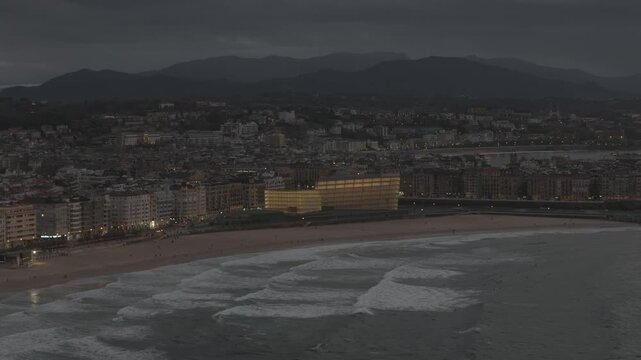 Aerial view of Donostia San Sebastian with Zurriola beach at the Basque Country.