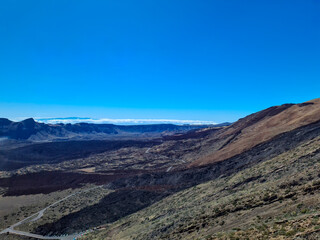 Teide National Park volcanic landscape view from mountain