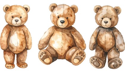 Three teddy bears in watercolor