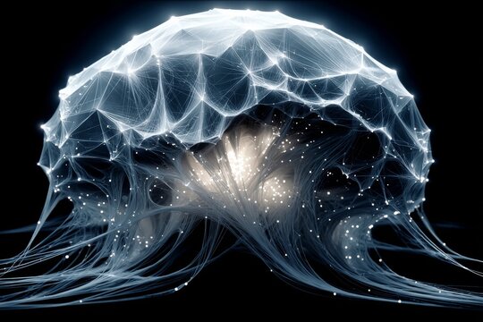 abstract ai consciousness visualized through metallic patterns and light. Generative AI