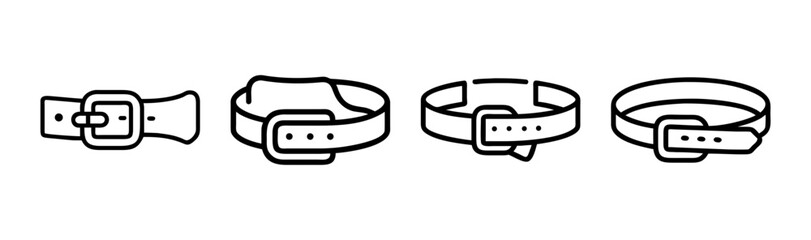 Four different styles of leather belts with buckles icon set for fashion and apparel
