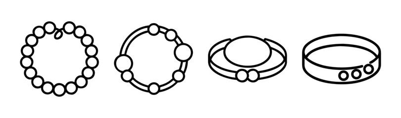 Collection of four diverse bracelets and bangles hand drawn line art style