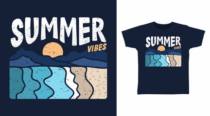 Summer beach illustration, hand drawn vector ready for print on t-shirt and other uses.