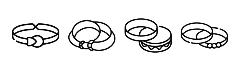 Collection of four distinct hand-drawn style bracelets showcasing diverse designs and embellishments for fashion accessories