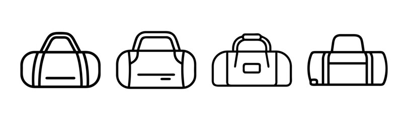 Collection of outline duffel bags showing different angles and styles of sports bags